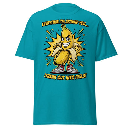 Funny Banana Peel Pun T-Shirt – Break Out Into Peels Tee - Tropical Blue - TeeRipple