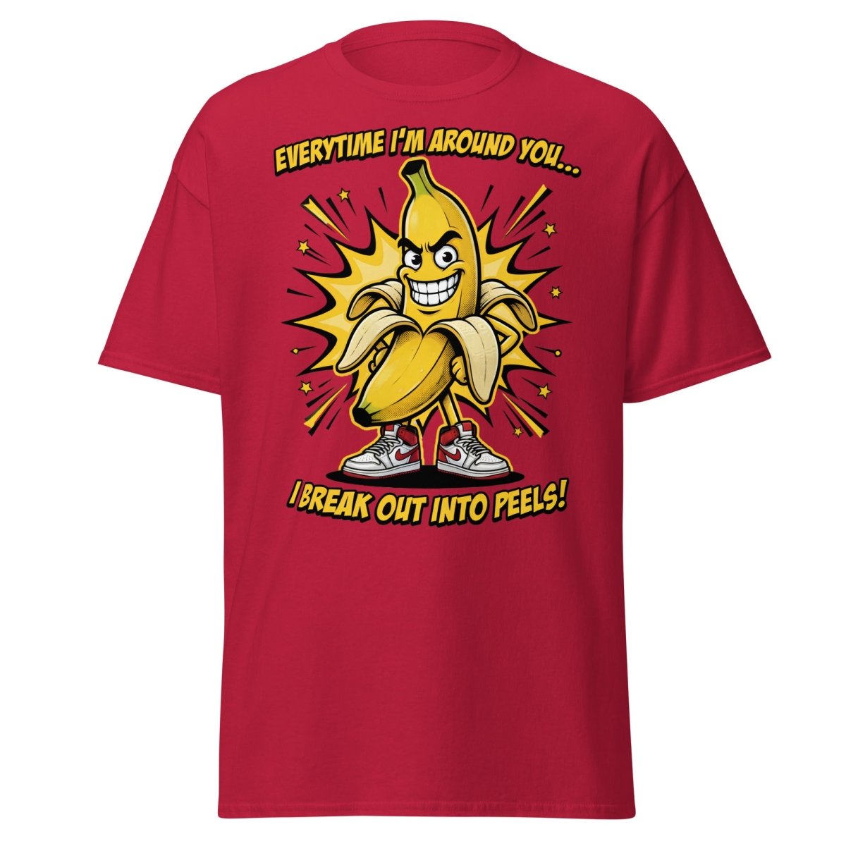 Funny Banana Peel Pun T-Shirt – Break Out Into Peels Tee - Cardinal - TeeRipple