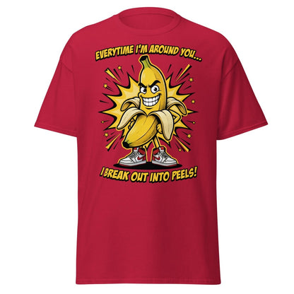 Funny Banana Peel Pun T-Shirt – Break Out Into Peels Tee - Cardinal - TeeRipple