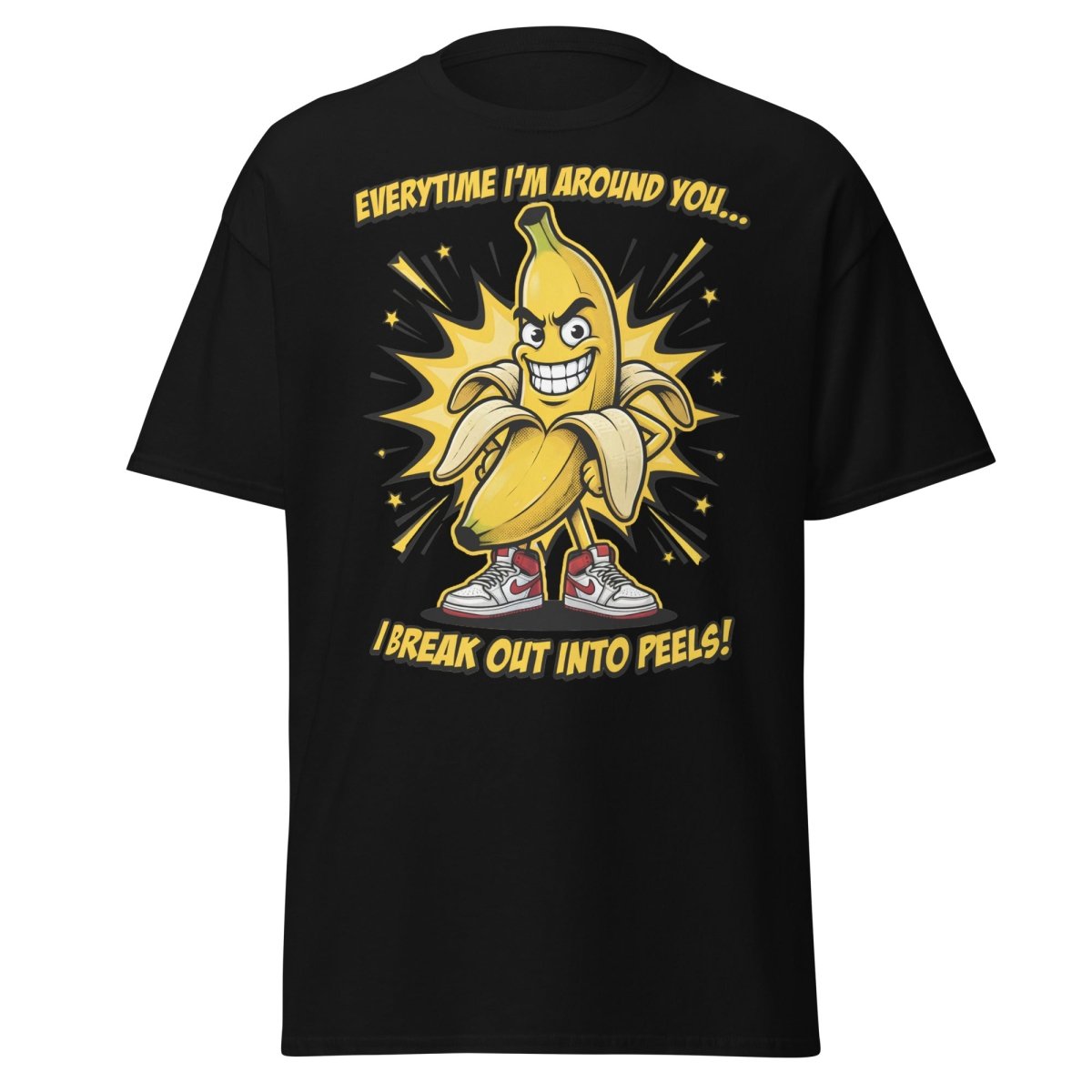 Funny Banana Peel Pun T-Shirt – Break Out Into Peels Tee - Black - TeeRipple