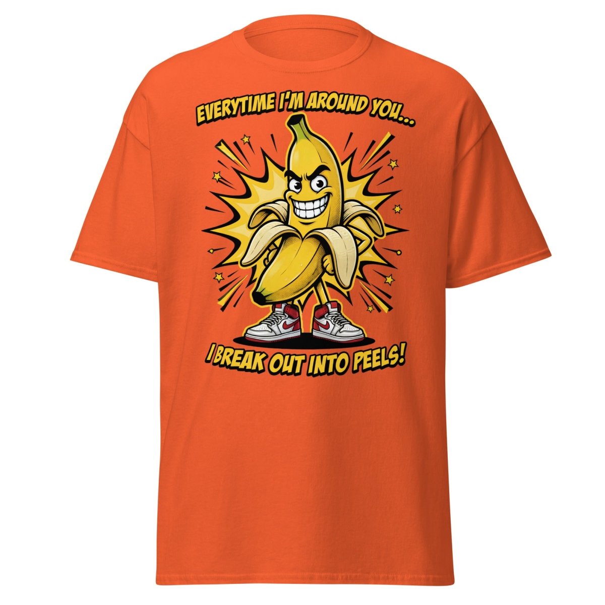 Funny Banana Peel Pun T-Shirt – Break Out Into Peels Tee - Orange - TeeRipple