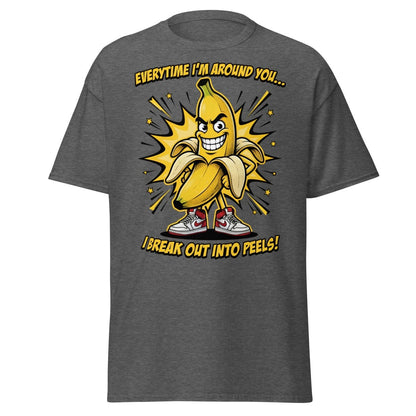 Funny Banana Peel Pun T-Shirt – Break Out Into Peels Tee - Dark Heather - TeeRipple