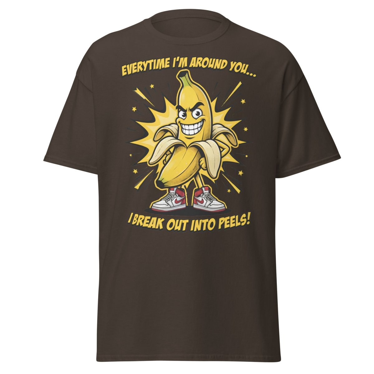 Funny Banana Peel Pun T-Shirt – Break Out Into Peels Tee - Dark Chocolate - TeeRipple