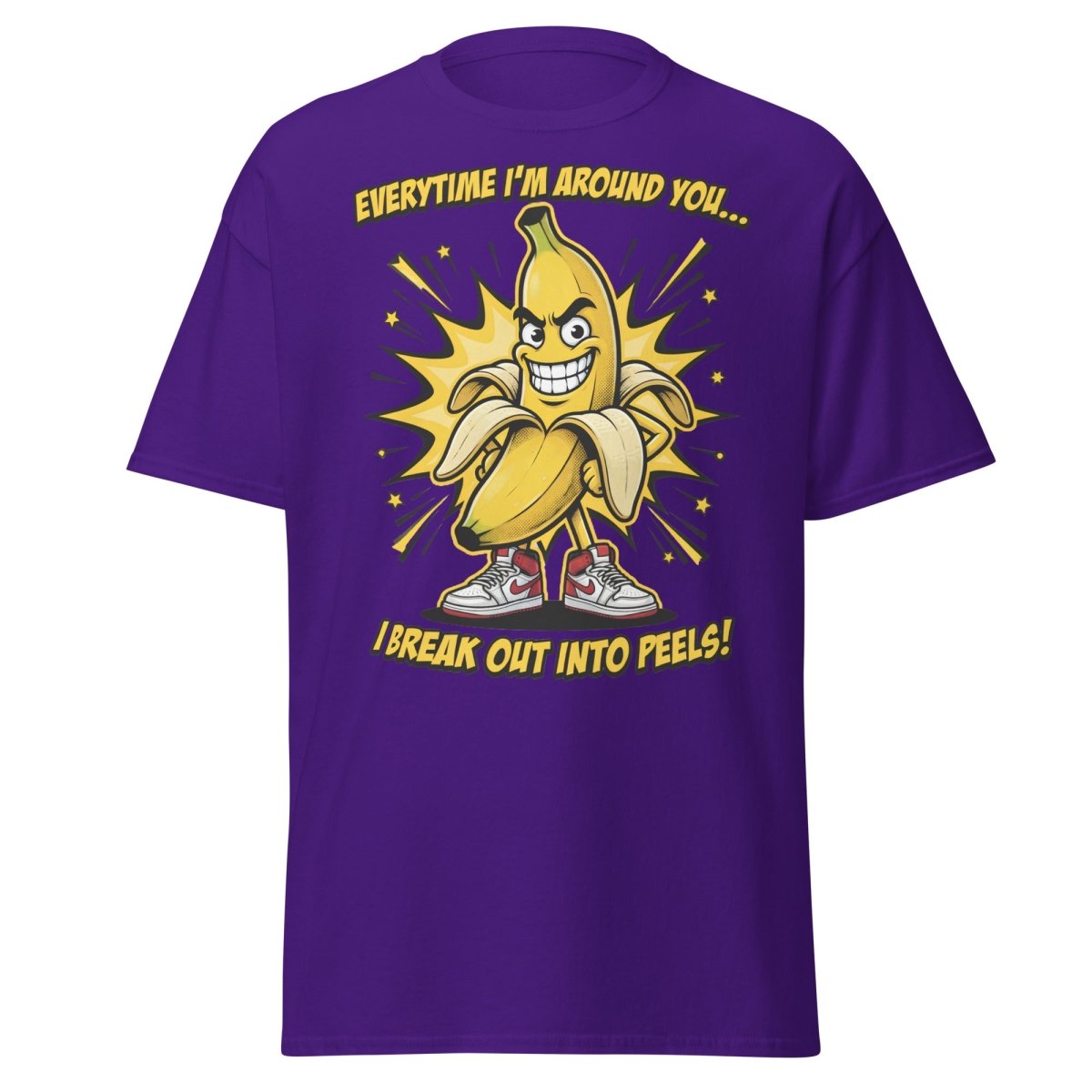 Funny Banana Peel Pun T-Shirt – Break Out Into Peels Tee - Purple - TeeRipple