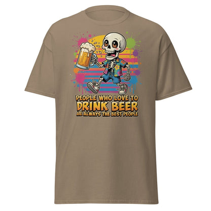 Funny Beer Skeleton T-Shirt - Best People Drink Beer Tee - Brown Savana - TeeRipple