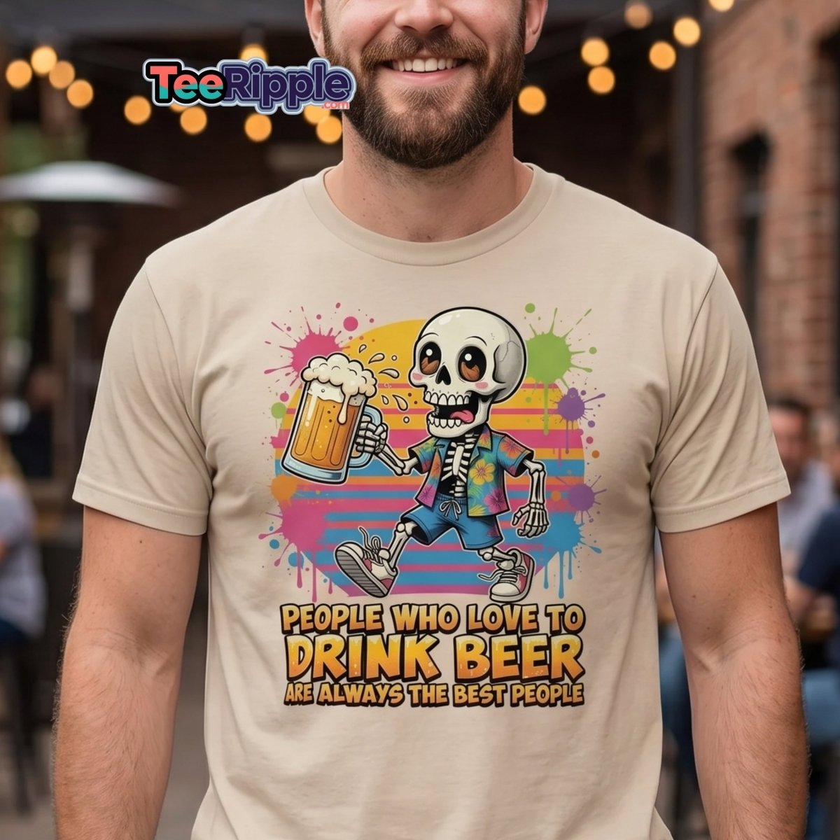 Funny Beer Skeleton T-Shirt - Best People Drink Beer Tee - Maroon - TeeRipple