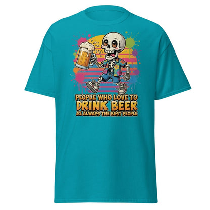 Funny Beer Skeleton T-Shirt - Best People Drink Beer Tee - Tropical Blue - TeeRipple