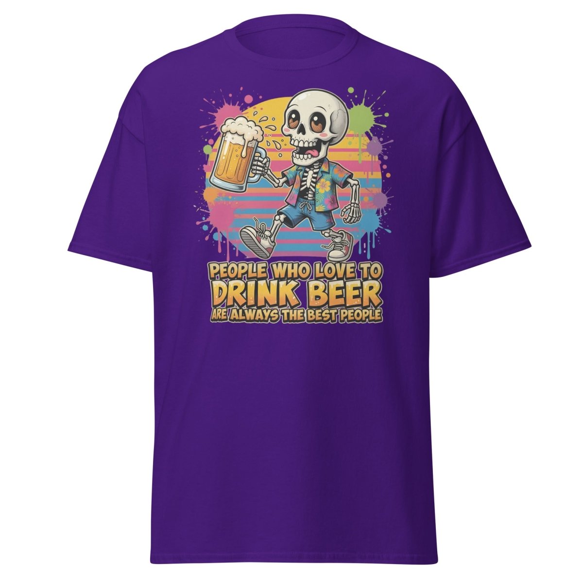Funny Beer Skeleton T-Shirt - Best People Drink Beer Tee - Purple - TeeRipple
