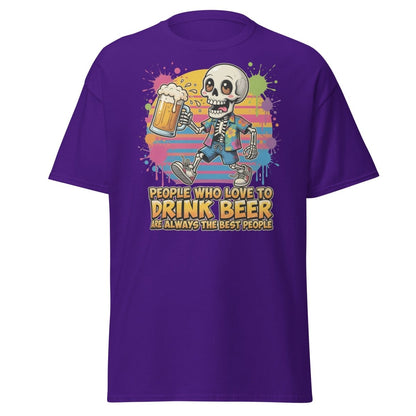Funny Beer Skeleton T-Shirt - Best People Drink Beer Tee - Purple - TeeRipple