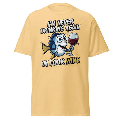 Funny Blue Fish Never Drinking Again Wine T-Shirt - Yellow Haze - TeeRipple