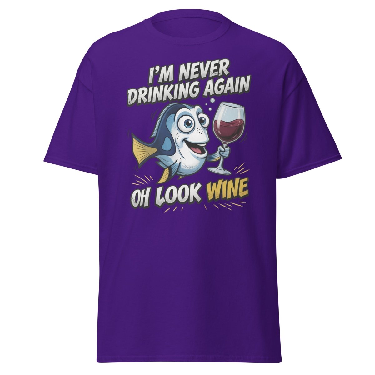 Funny Blue Fish Never Drinking Again Wine T-Shirt - Purple - TeeRipple