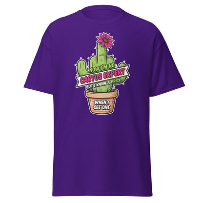 Funny Cactus Prick T-Shirt | "I Know a Prick When I See One" Pun Tee - Purple - TeeRipple