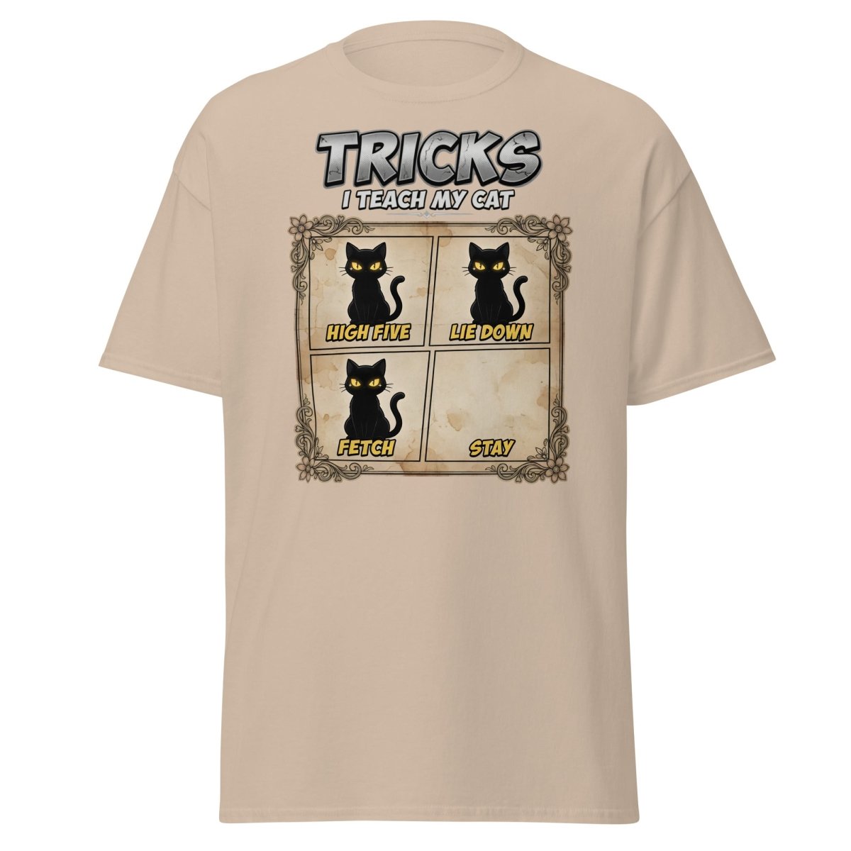 Funny Cat Tricks T-Shirt - Tricks I Teach My Cat - Sand - TeeRipple