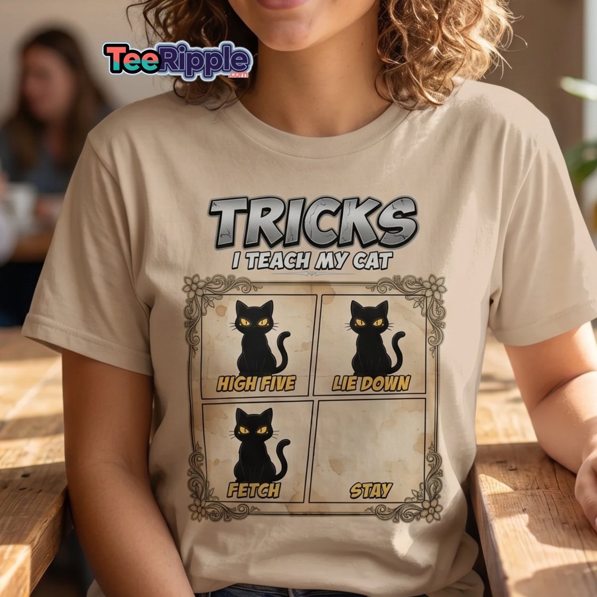 Funny Cat Tricks T-Shirt - Tricks I Teach My Cat - Maroon - TeeRipple
