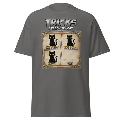 Funny Cat Tricks T-Shirt - Tricks I Teach My Cat - Charcoal - TeeRipple