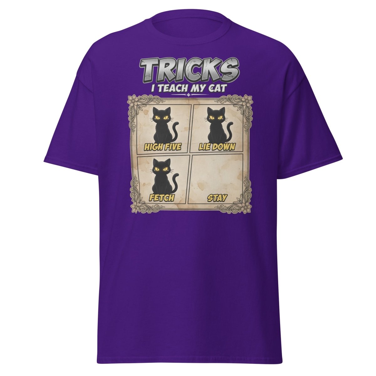 Funny Cat Tricks T-Shirt - Tricks I Teach My Cat - Purple - TeeRipple