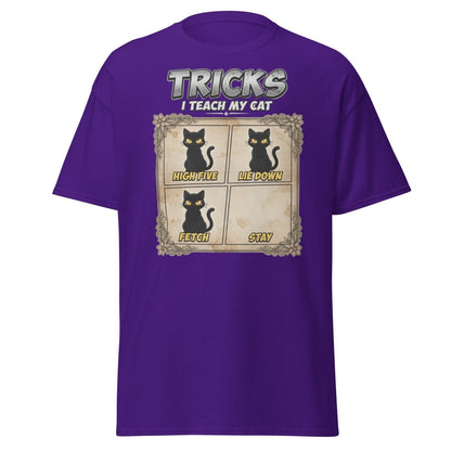 Funny Cat Tricks T-Shirt - Tricks I Teach My Cat - Purple - TeeRipple