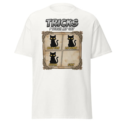 Funny Cat Tricks T-Shirt - Tricks I Teach My Cat - White - TeeRipple