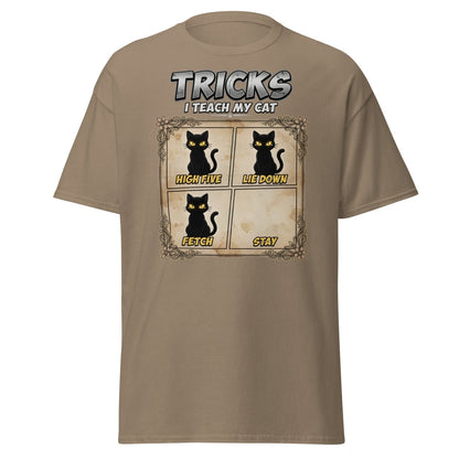 Funny Cat Tricks T-Shirt - Tricks I Teach My Cat - Brown Savana - TeeRipple
