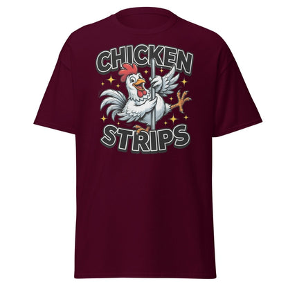 Funny Chicken Strips Pole Dancer T-Shirt – Hilarious Chicken Pun - Maroon - TeeRipple