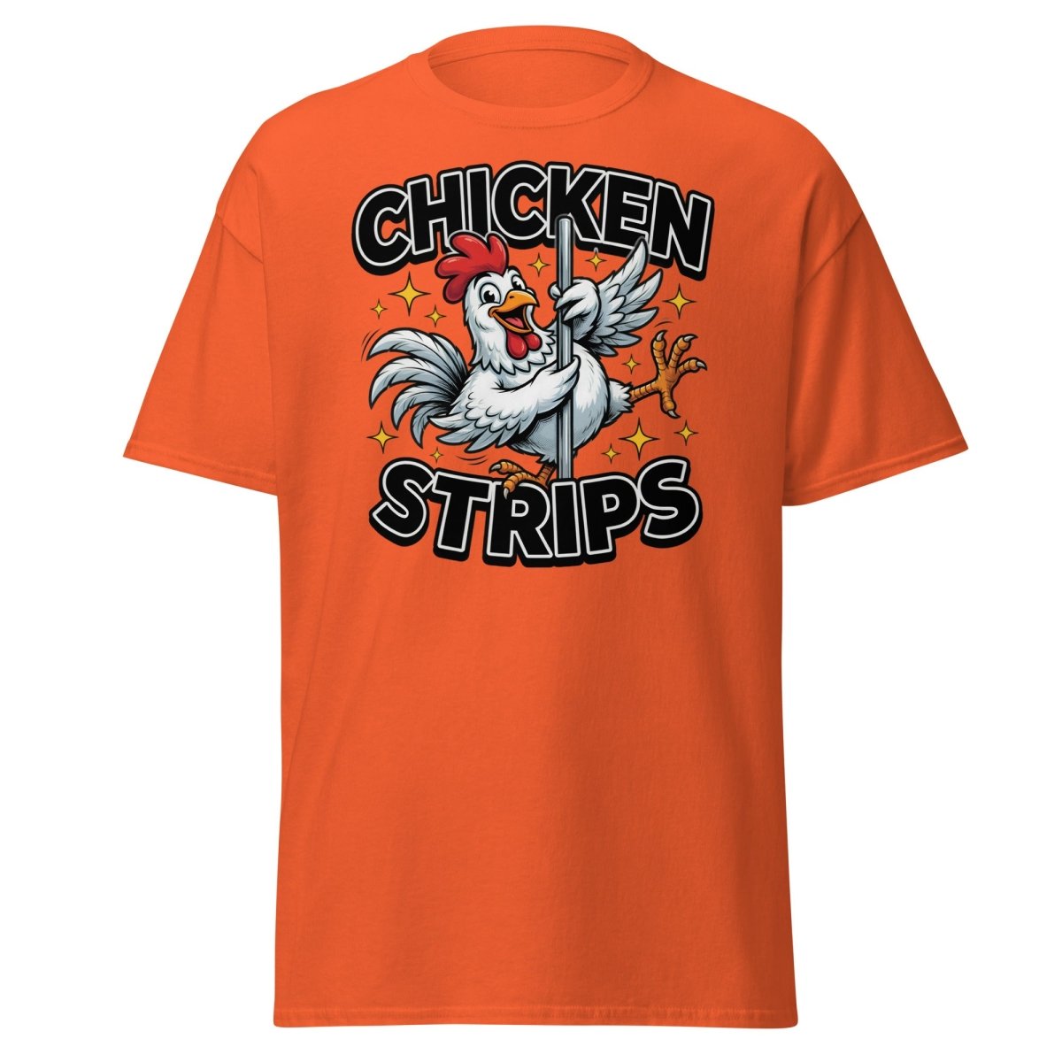 Funny Chicken Strips Pole Dancer T-Shirt – Hilarious Chicken Pun - Orange - TeeRipple