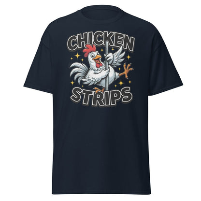 Funny Chicken Strips Pole Dancer T-Shirt – Hilarious Chicken Pun - Navy - TeeRipple