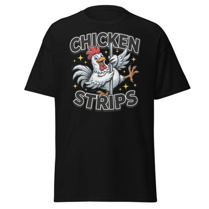 Funny Chicken Strips Pole Dancer T-Shirt – Hilarious Chicken Pun - Black - TeeRipple