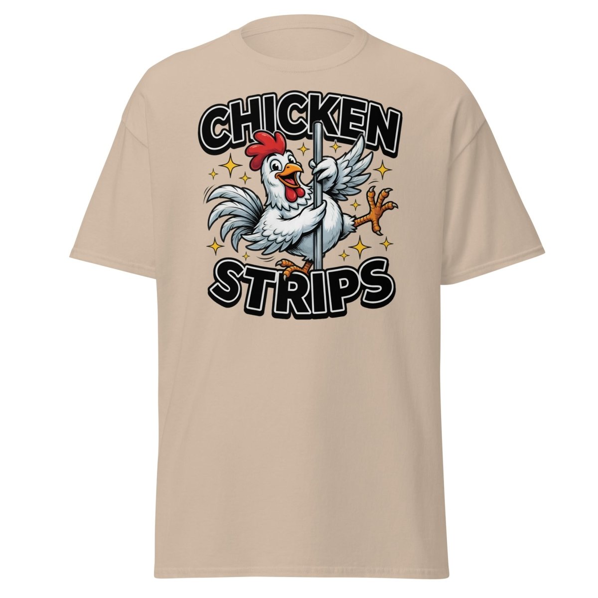 Funny Chicken Strips Pole Dancer T-Shirt – Hilarious Chicken Pun - Sand - TeeRipple
