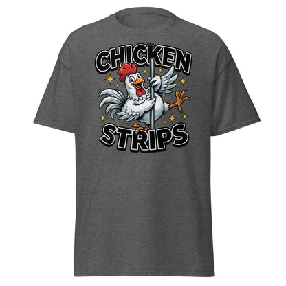 Funny Chicken Strips Pole Dancer T-Shirt – Hilarious Chicken Pun - Dark Heather - TeeRipple