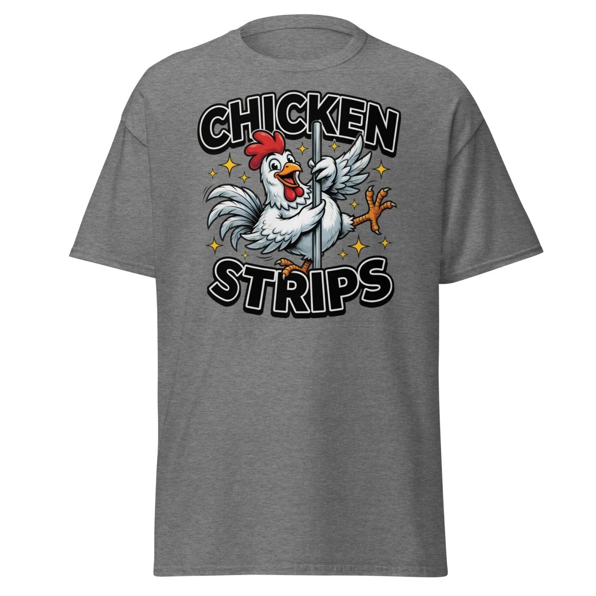 Funny Chicken Strips Pole Dancer T-Shirt – Hilarious Chicken Pun - Graphite Heather - TeeRipple