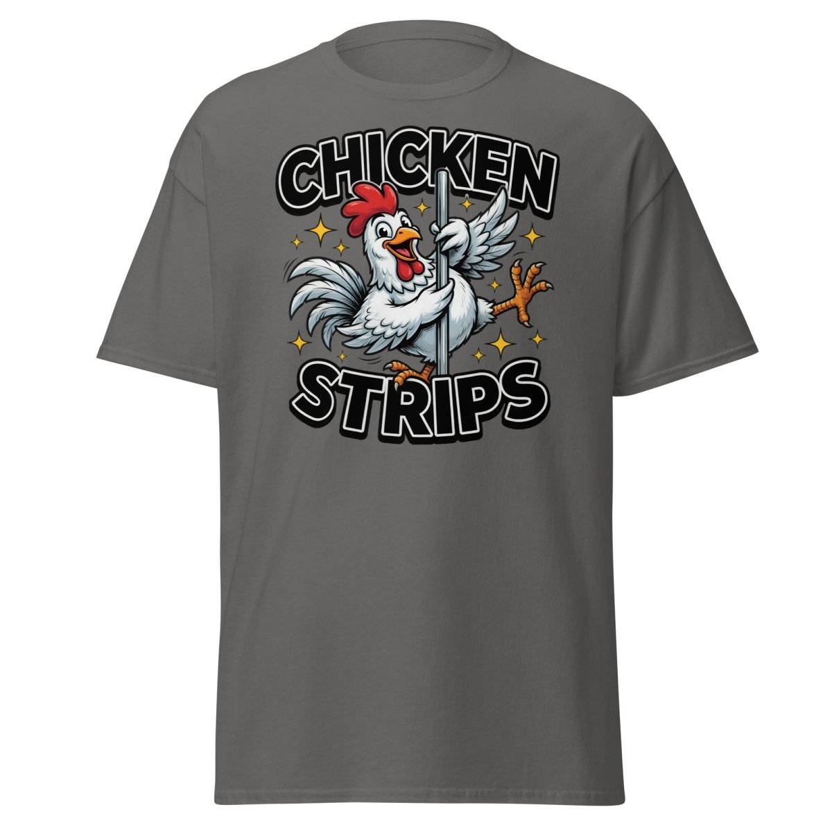 Funny Chicken Strips Pole Dancer T-Shirt – Hilarious Chicken Pun - Charcoal - TeeRipple