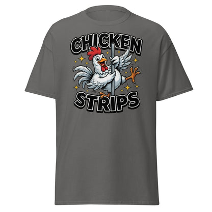 Funny Chicken Strips Pole Dancer T-Shirt – Hilarious Chicken Pun - Charcoal - TeeRipple