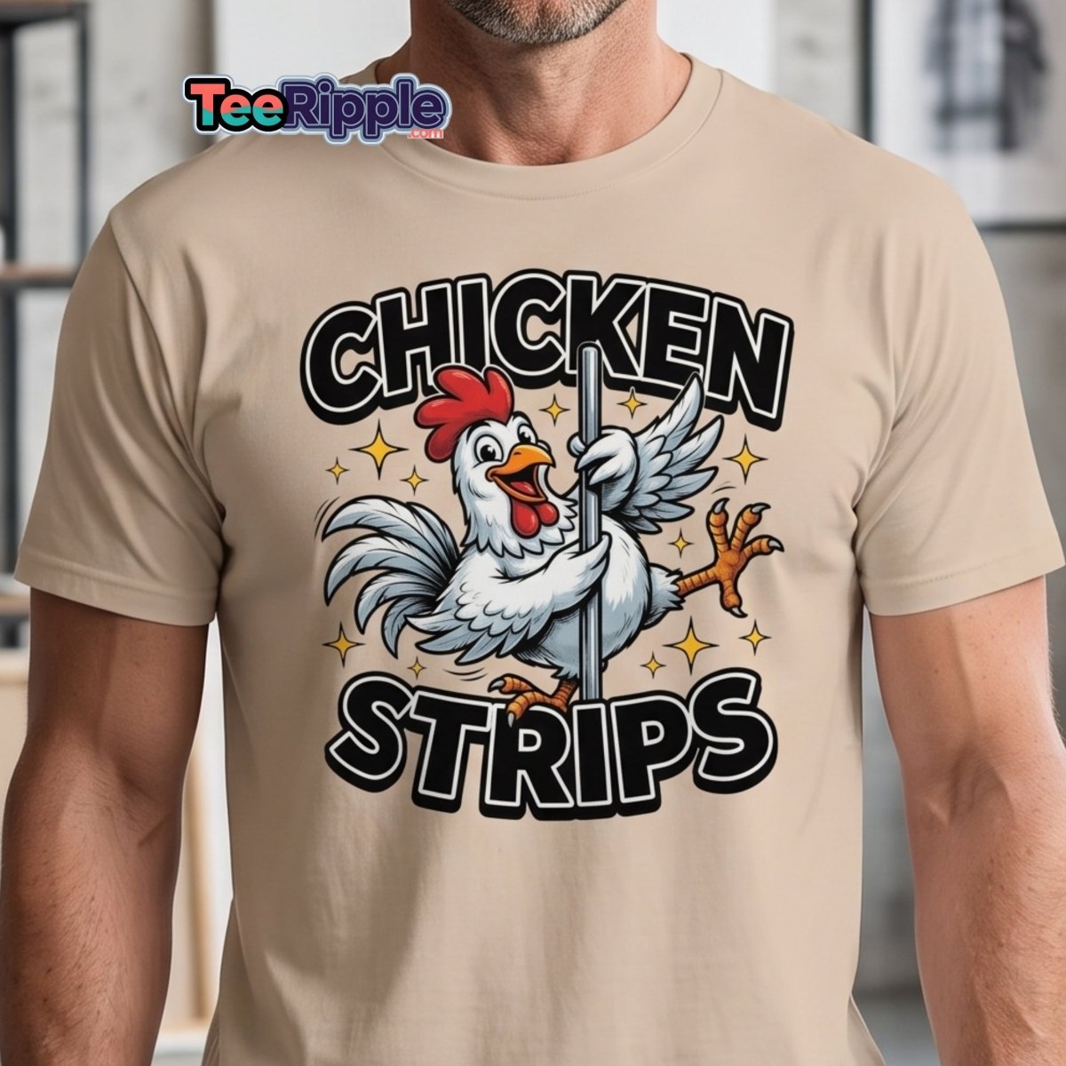 Funny Chicken Strips Pole Dancer T-Shirt – Hilarious Chicken Pun - Maroon - TeeRipple