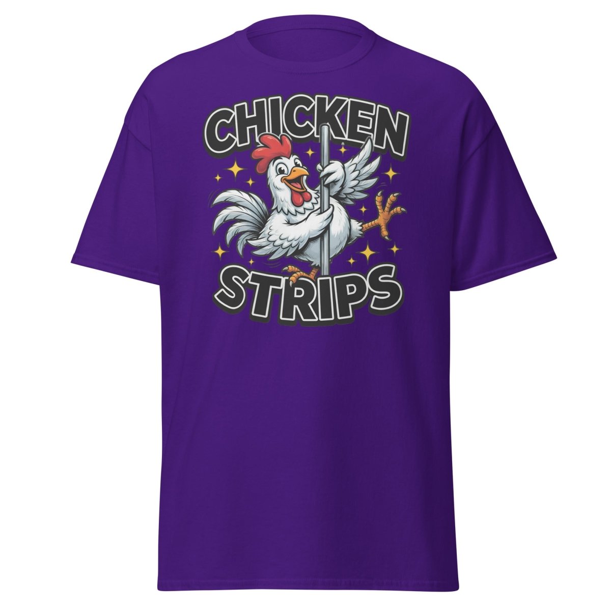 Funny Chicken Strips Pole Dancer T-Shirt – Hilarious Chicken Pun - Purple - TeeRipple