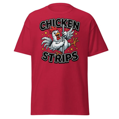 Funny Chicken Strips Pole Dancer T-Shirt – Hilarious Chicken Pun - Cardinal - TeeRipple