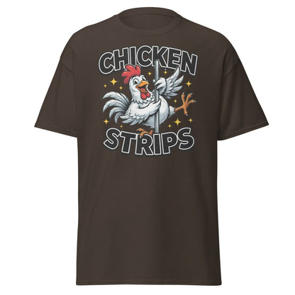 Funny Chicken Strips Pole Dancer T-Shirt – Hilarious Chicken Pun - Dark Chocolate - TeeRipple