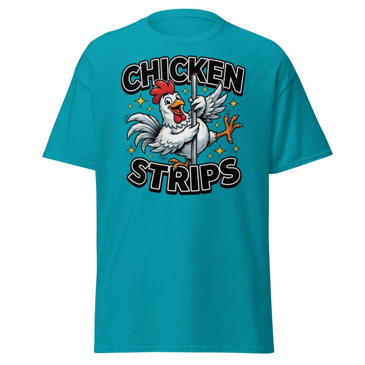 Funny Chicken Strips Pole Dancer T-Shirt – Hilarious Chicken Pun - Tropical Blue - TeeRipple