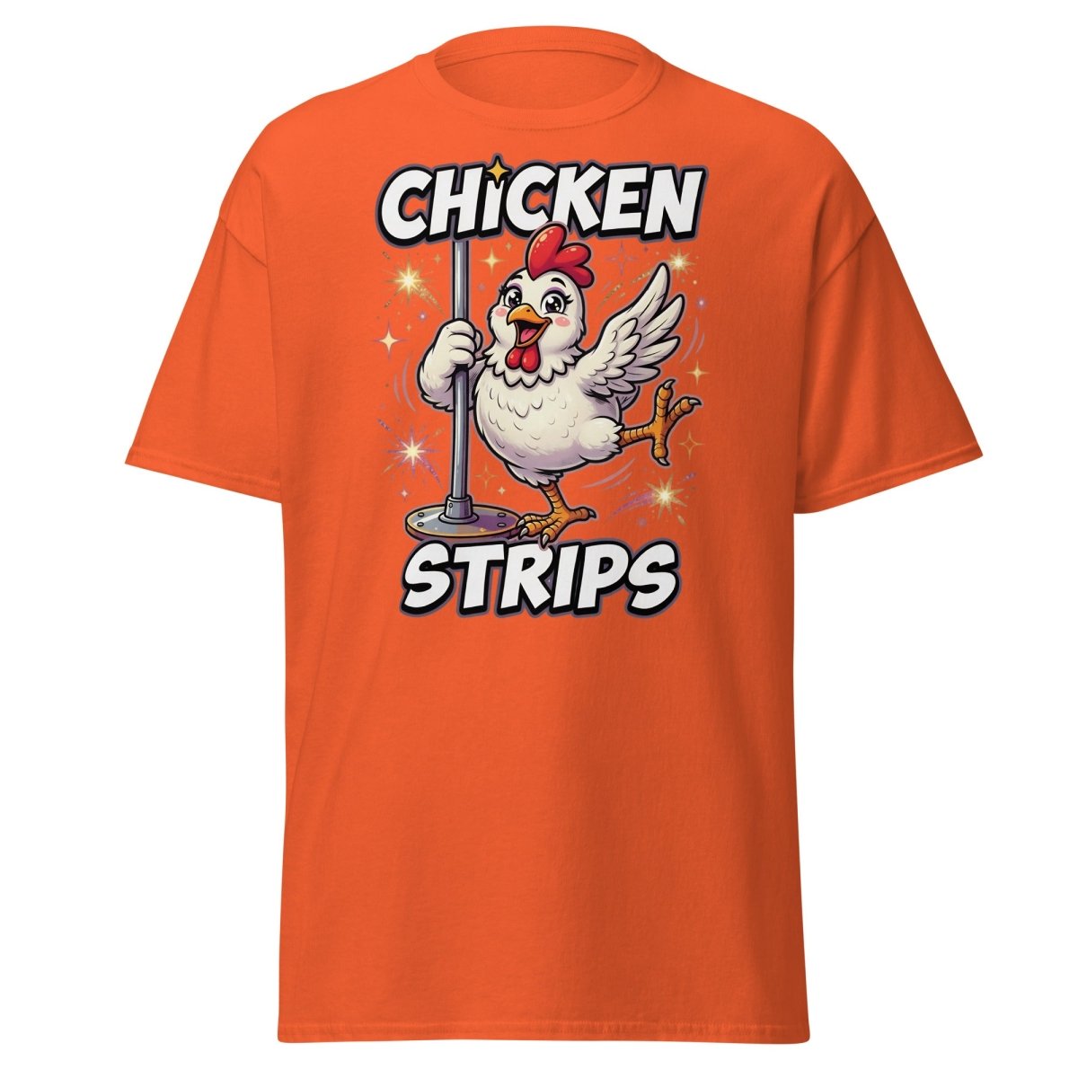 Funny Chicken Strips Pole Dancing Chicken T-Shirt - Orange - TeeRipple