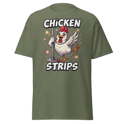 Funny Chicken Strips Pole Dancing Chicken T-Shirt - Military Green - TeeRipple