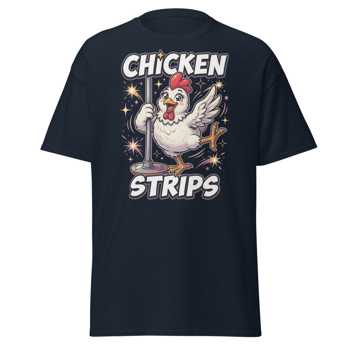 Funny Chicken Strips Pole Dancing Chicken T-Shirt - Navy - TeeRipple