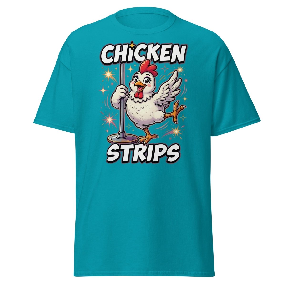 Funny Chicken Strips Pole Dancing Chicken T-Shirt - Tropical Blue - TeeRipple
