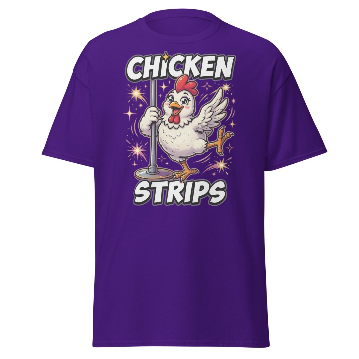 Funny Chicken Strips Pole Dancing Chicken T-Shirt - Purple - TeeRipple