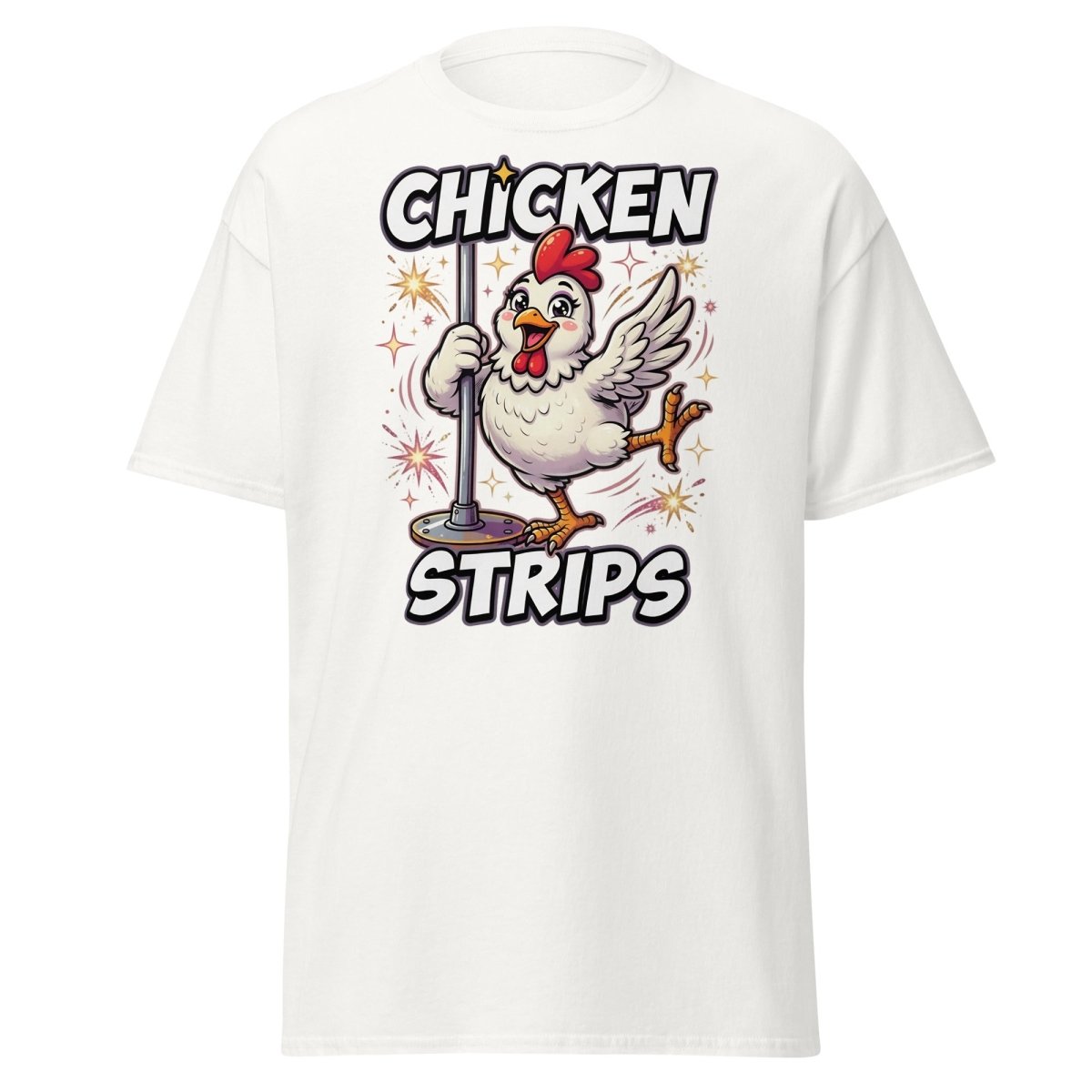 Funny Chicken Strips Pole Dancing Chicken T-Shirt - White - TeeRipple