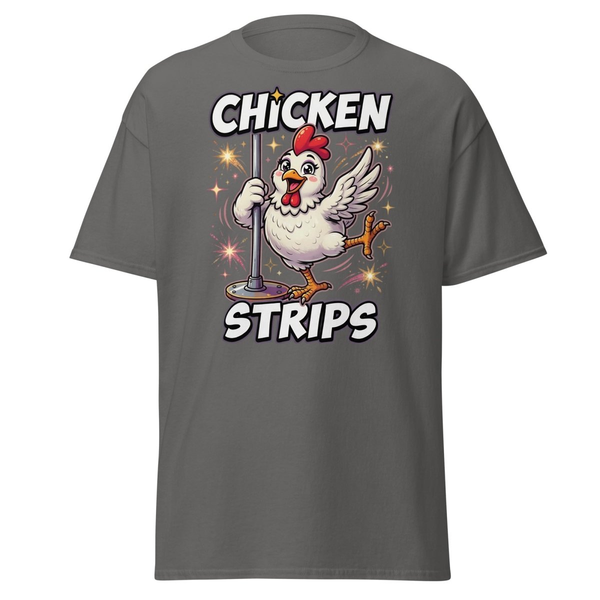 Funny Chicken Strips Pole Dancing Chicken T-Shirt - Charcoal - TeeRipple