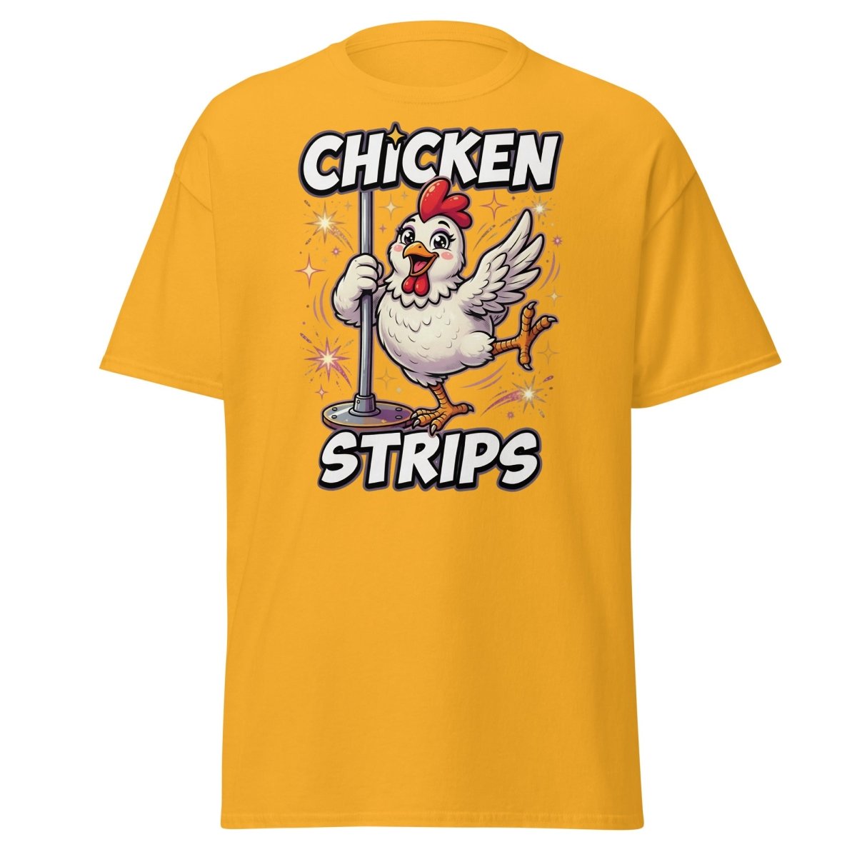 Funny Chicken Strips Pole Dancing Chicken T-Shirt - Gold - TeeRipple