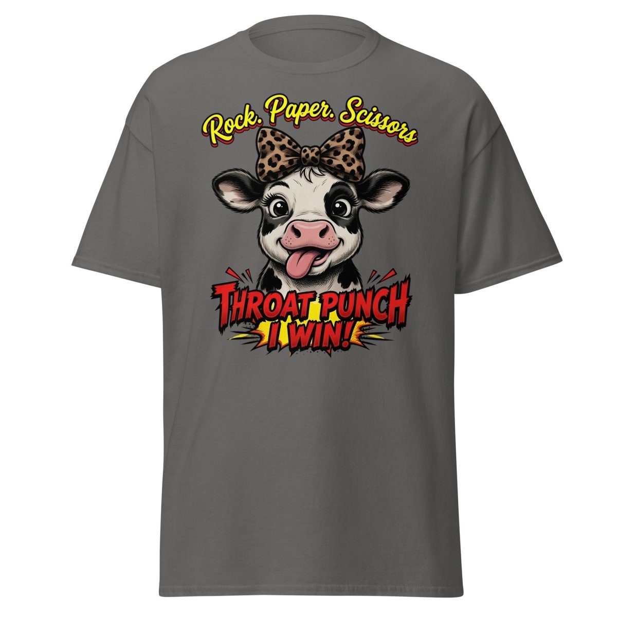 Funny Cow Throat Punch T-Shirt | Rock Paper Scissors Tee - Charcoal - TeeRipple