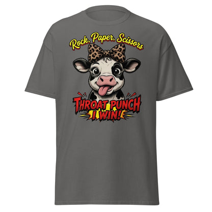 Funny Cow Throat Punch T-Shirt | Rock Paper Scissors Tee - Charcoal - TeeRipple