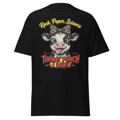 Funny Cow Throat Punch T-Shirt | Rock Paper Scissors Tee - Black - TeeRipple