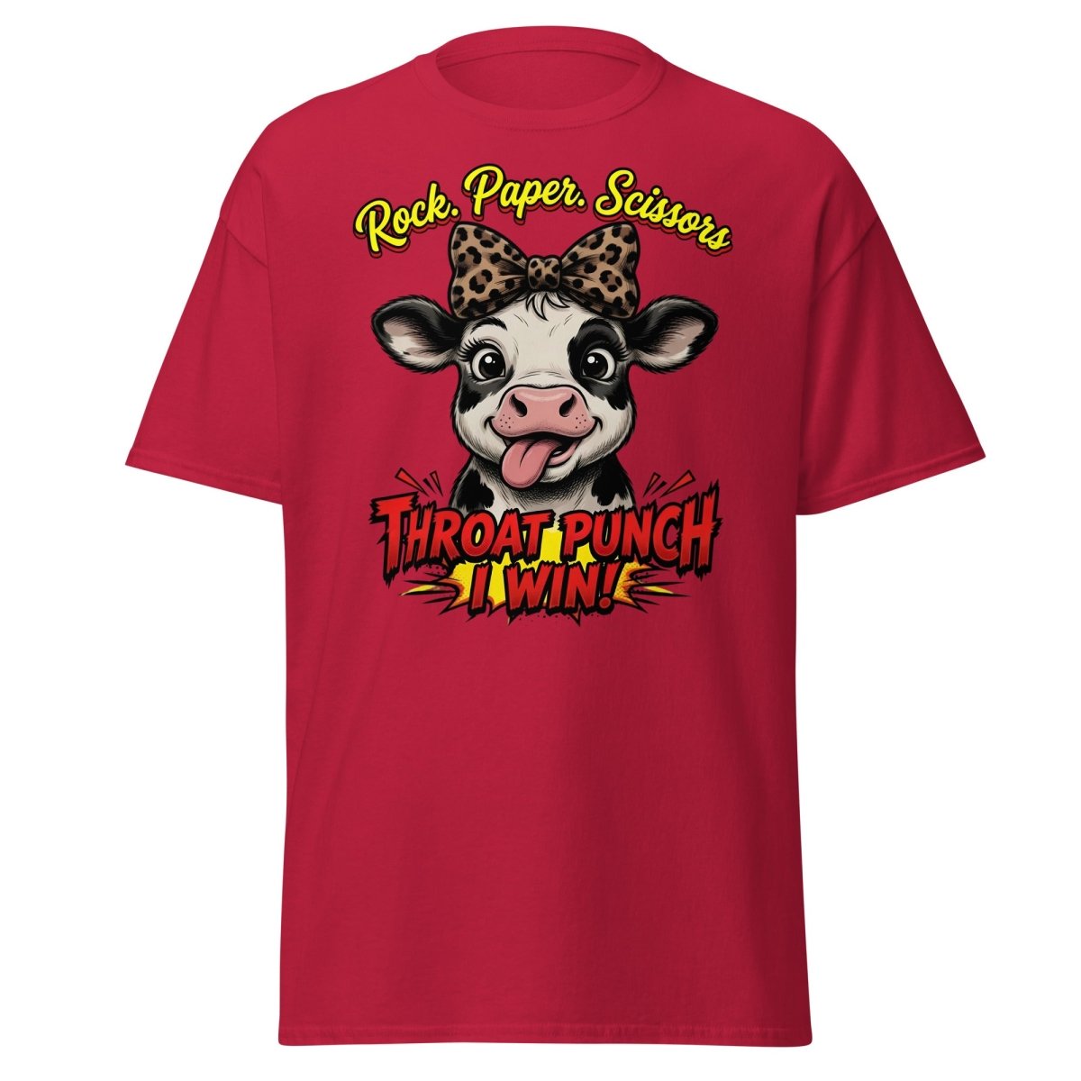 Funny Cow Throat Punch T-Shirt | Rock Paper Scissors Tee - Cardinal - TeeRipple