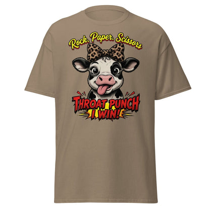 Funny Cow Throat Punch T-Shirt | Rock Paper Scissors Tee - Brown Savana - TeeRipple